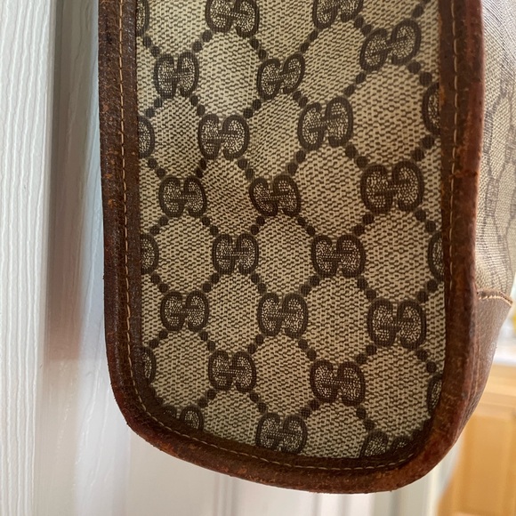 Authentic Gucci Tote Bag Sherry Line Brown PVC with Leather trim and handles - Picture 3 of 16